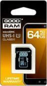 Фото Карта памяти Goodram microSD 64GB Class 10 UHS I + adapter RETAIL 10 купить в MAK.trade